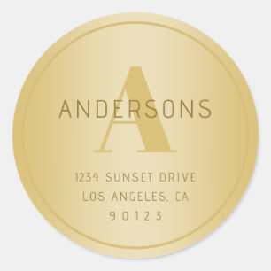 Stylised Modern Minimal Gold Return Address  Classic Round Sticker