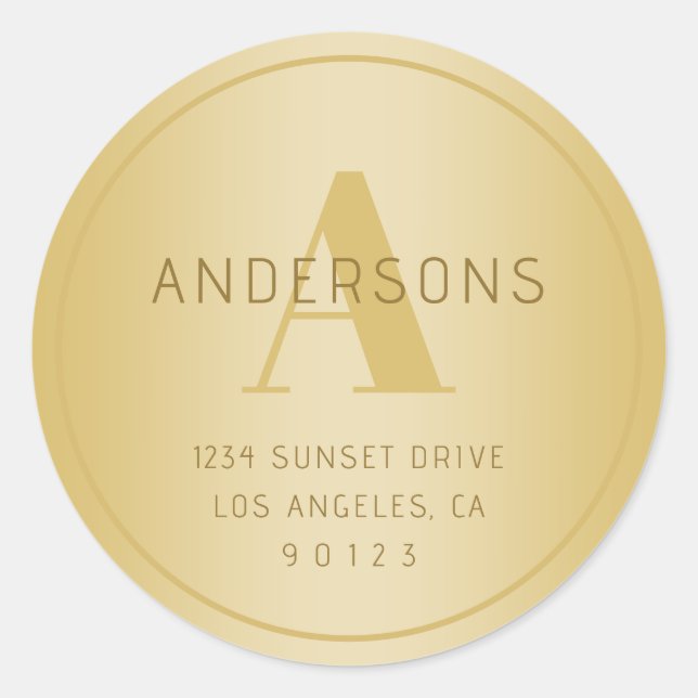 Stylised Modern Minimal Gold Return Address  Classic Round Sticker (Front)