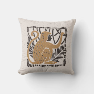 Stylised Monkey Linocut Illustration Cushion