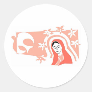 Stylised Mother Mary with Dove Classic Round Sticker