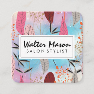 Stylised Natural Plant Pattern Square Business Card