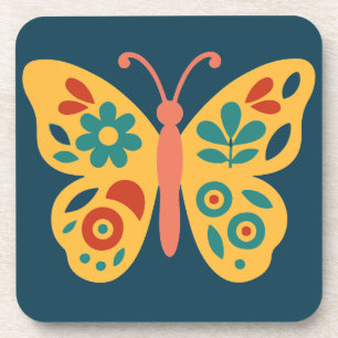 Stylised nature-inspired butterfly with floral coaster