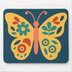 Stylised nature-inspired butterfly with floral mouse mat