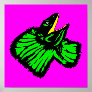 Stylised Neon Green Frilled-neck Lizard Poster
