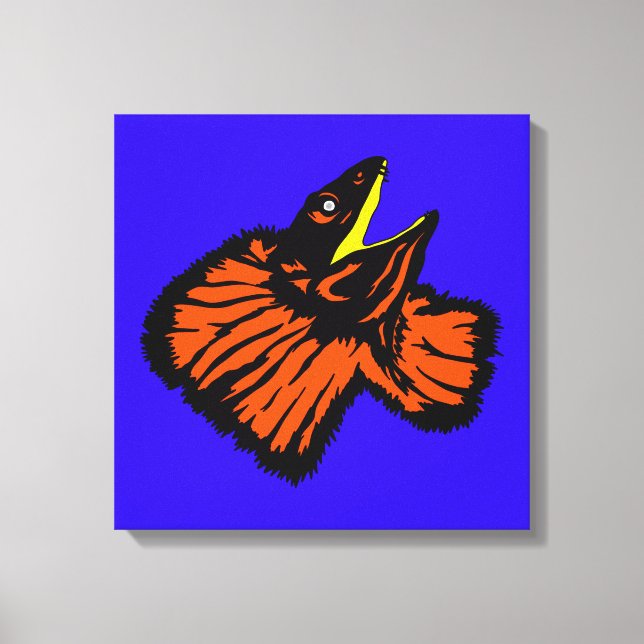 Stylised Neon Orange Frilled-neck Lizard Canvas Print (Front)
