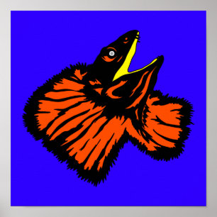 Stylised Neon Orange Frilled-neck Lizard Poster