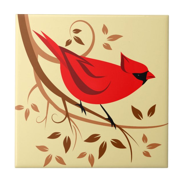 Stylised Northern Cardinal Art Tile (Front)