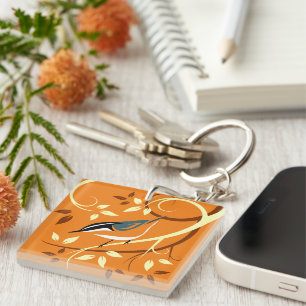 Stylised Nuthatch Art Key Ring
