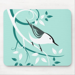 Stylised Nuthatch In Tree Mouse Mat