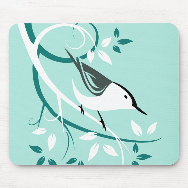 Stylised Nuthatch In Tree Mouse Mat (Front)