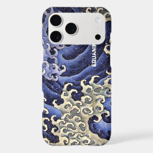 Stylised Ocean Wave Navy Blue and Ivory