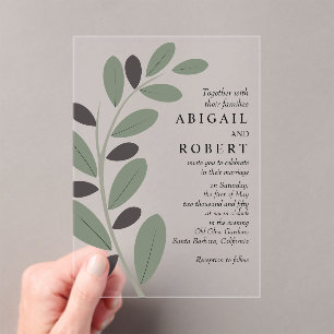 Stylised Olive branch Mediterranean charm wedding Acrylic Invitations