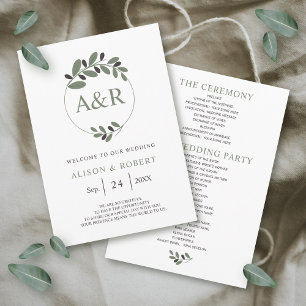 Stylised olive branch Mediterranean charm wedding Programme