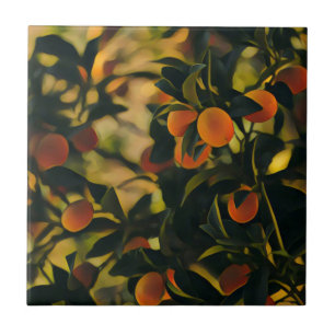 Stylised Orange Tree Orchard Fruits Oranges Tile