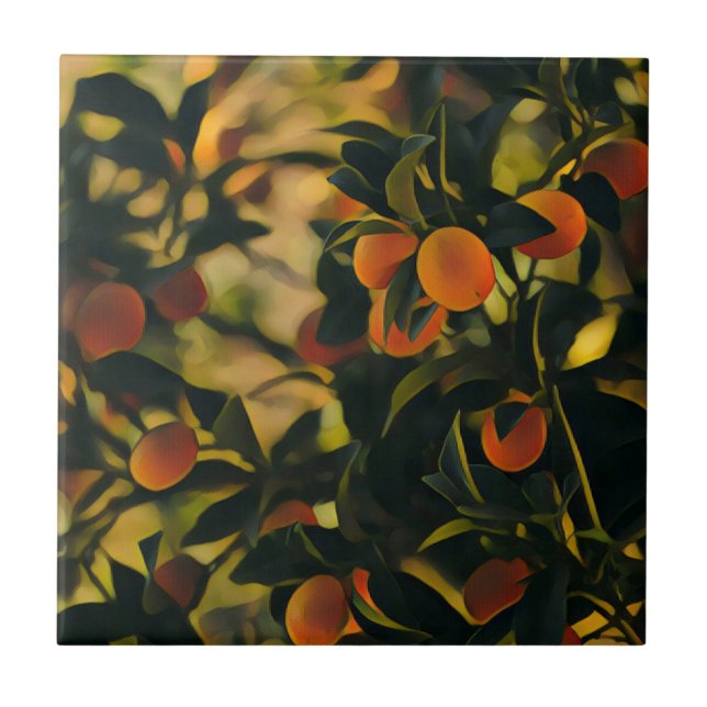 Stylised Orange Tree Orchard Fruits Oranges Tile (Front)