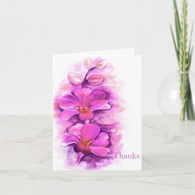Stylised orchid purple pink wedding thank you card (Front)