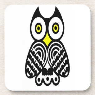 Stylised Owl in Black Coaster