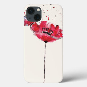 Stylised painted watercolor poppy flower iPhone 13 case