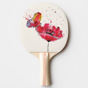 Stylised painted watercolor poppy flower ping pong paddle