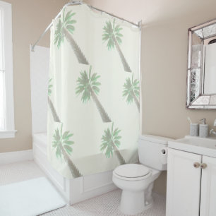 Stylised Palm Tree Pastel Green Tropical Shower Curtain