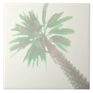Stylised Palm Tree Pastel Green Tropical Tile
