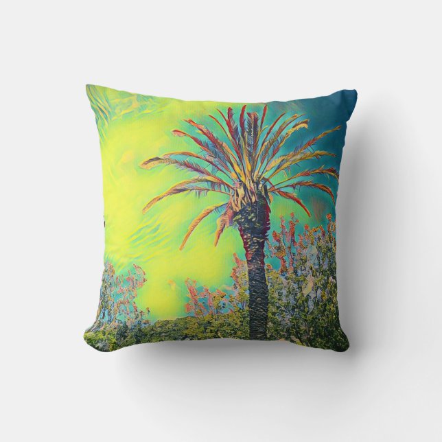 Stylised Palm Tree Throw Pillow / Cushion (Front)