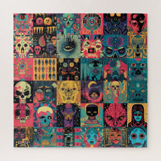Stylised Patchwork of Skulls & Heads Jigsaw Puzzle