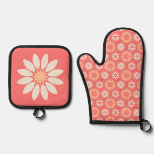Stylised Peaches & Cream Floral Oven Mitt & Pot Holder Set