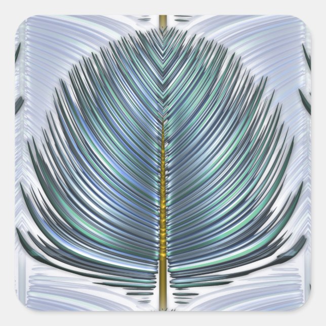 Stylised Peacock Feather - blue Square Sticker (Front)
