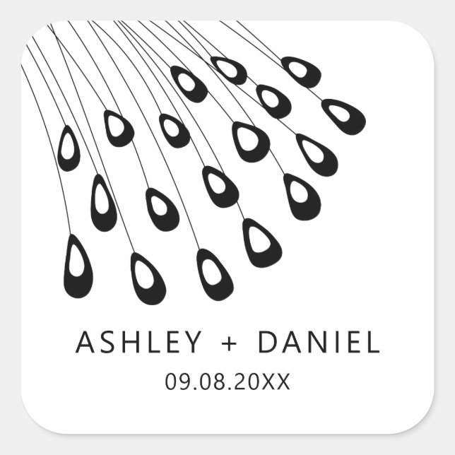 Stylised Peacock Feather Modern Sticker, Favour Ta Square Sticker (Front)
