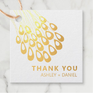 Stylised Peacock Feather Modern Wedding Gold Foil Favour Tags