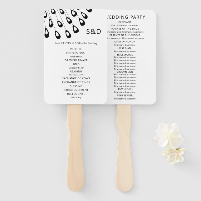 Stylised Peacock Feather Wedding Program Fan (Front and Back)