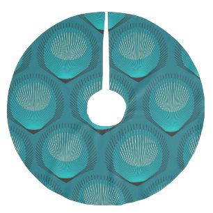 Stylised Peacock Feathers Blue Tile Brushed Polyester Tree Skirt