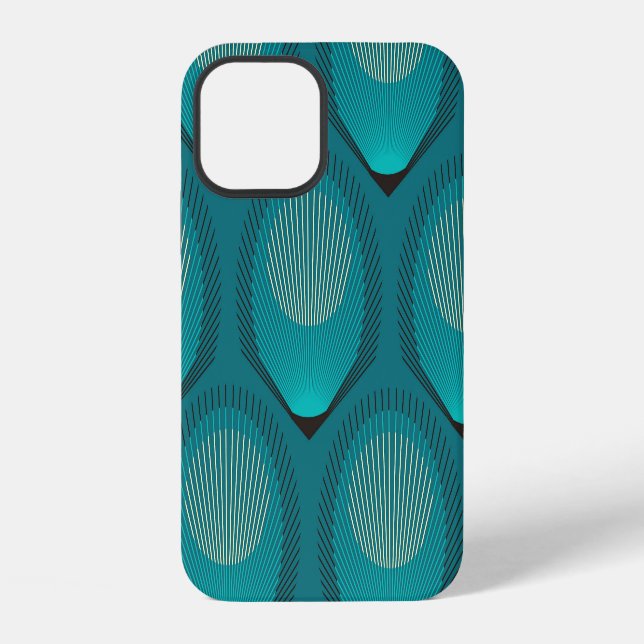 Stylised Peacock Feathers Blue Tile iPhone Case (Back)