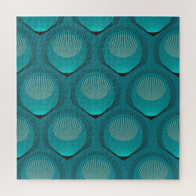 Stylised Peacock Feathers Blue Tile Jigsaw Puzzle (Vertical)