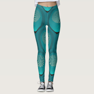 Stylised Peacock Feathers Blue Tile Leggings