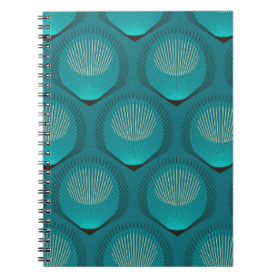 Stylised Peacock Feathers Blue Tile Notebook