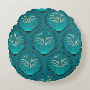 Stylised Peacock Feathers Blue Tile Round Cushion