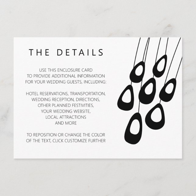 Stylised Peacock Wedding Invitation Enclosure Card (Front)