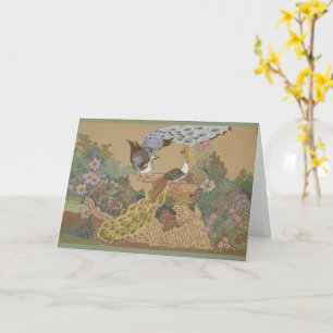 Stylised Peacocks in Flower Garden Card