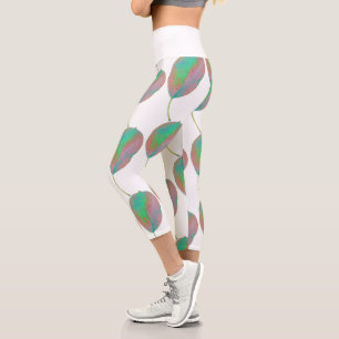 Stylised Pear Tree Leaf Texture Print Leggings