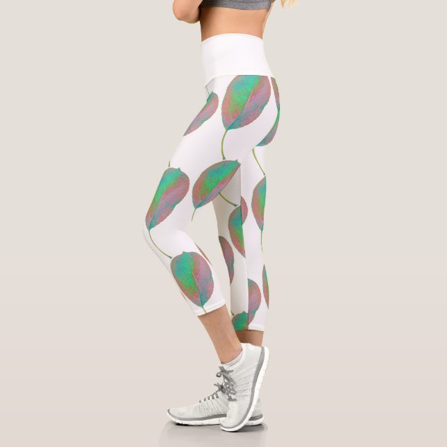 Stylised Pear Tree Leaf Texture Print Leggings (Left)