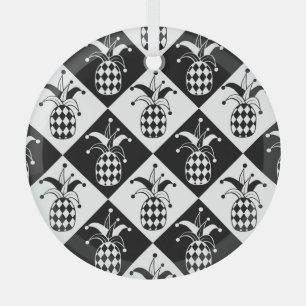Stylised Pineapple Harlequin Doodle Pattern Glass Tree Decoration