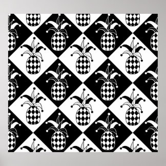 Stylised Pineapple Harlequin Doodle Pattern Poster