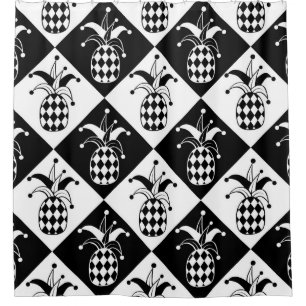 Stylised Pineapple Harlequin Doodle Pattern Shower Curtain