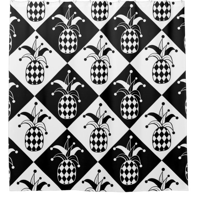 Stylised Pineapple Harlequin Doodle Pattern Shower Curtain (Front)