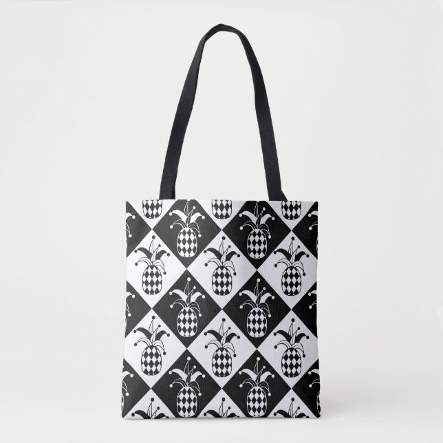 Stylised Pineapple Harlequin Doodle Pattern Tote Bag (Front)