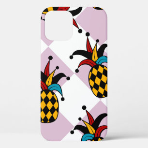 Stylised pineapple. Hat and rhombus Harlequin. Sea iPhone 12 Case