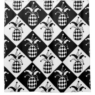 Stylised pineapple. Hat and rhombus Harlequin. Sea Shower Curtain