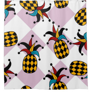 Stylised pineapple. Hat and rhombus Harlequin. Sea Shower Curtain